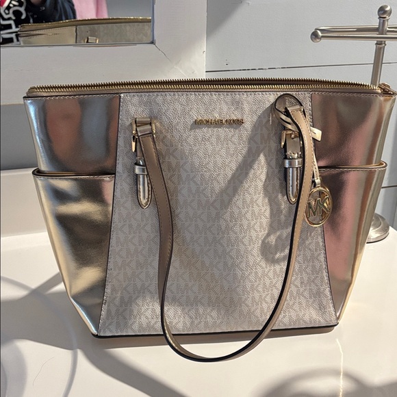 Michael Kors Metallic Gold and Cream Tote - Picture 2 of 5